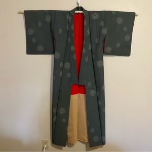 Vintage Striped Woven Japanese Kimono with Abstract Pattern